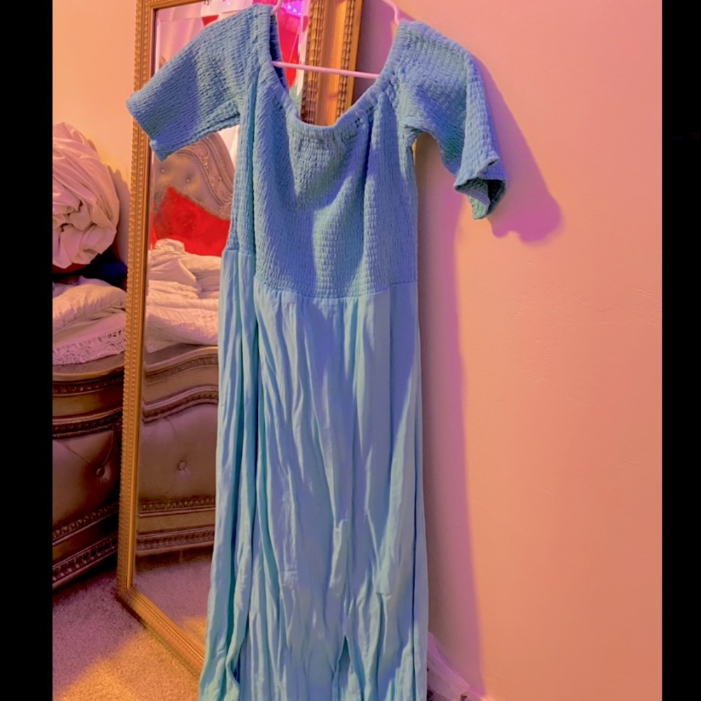 blue smock square neck maxi dress !